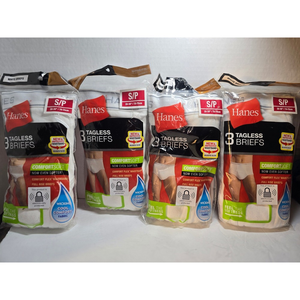 Hanes Mens 12 Pack Tagless Briefs White ComfortSoft Full Rise Small 28-30 2252P3